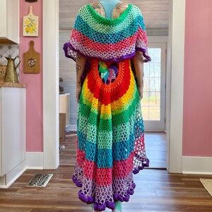 Vintage 80s/90s Rainbow Crochet Mandala Circle Vest Duster